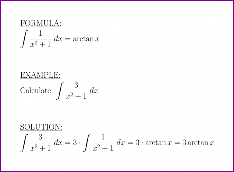 The Antiderivative Of 1 Over X Squared Plus 1 formula And Example 