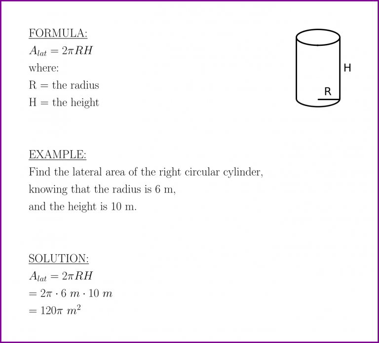 lateral of a cylinder formula