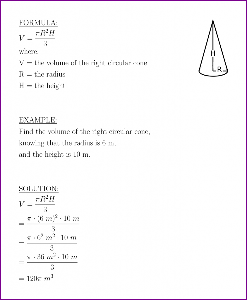 Volume Of The Right Circular Cone Formula And Example LUNLUN