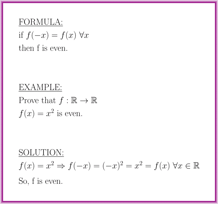 Even functions (formula with example)