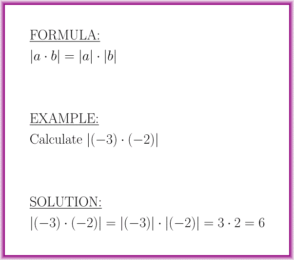 The absolute value of a product (formula with example)