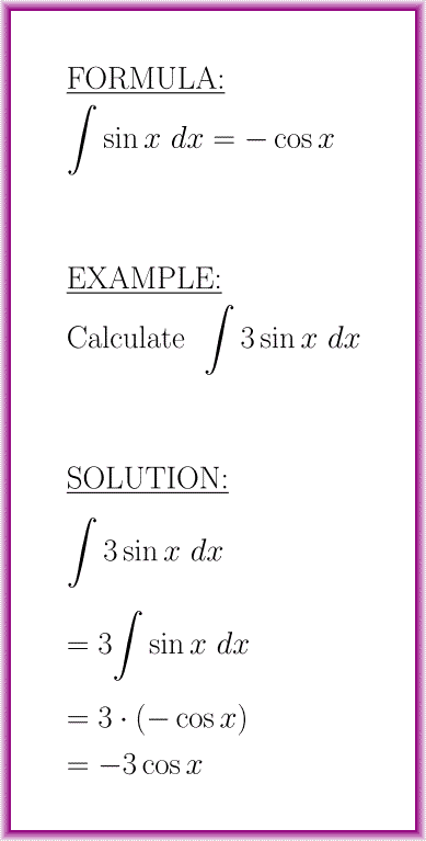 The antiderivative of sine (formula with example)