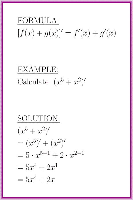 The derivative of a sum of functions (formula with example)