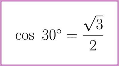 The exact value of cosine of 30 degrees