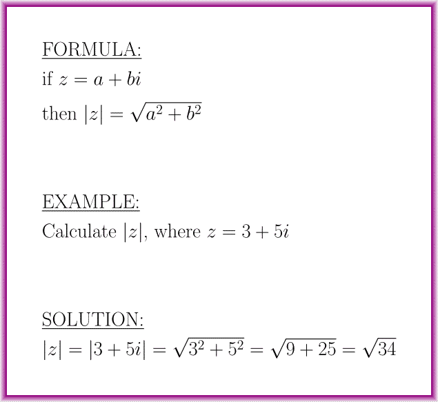The modulus of a complex number (formula with example)
