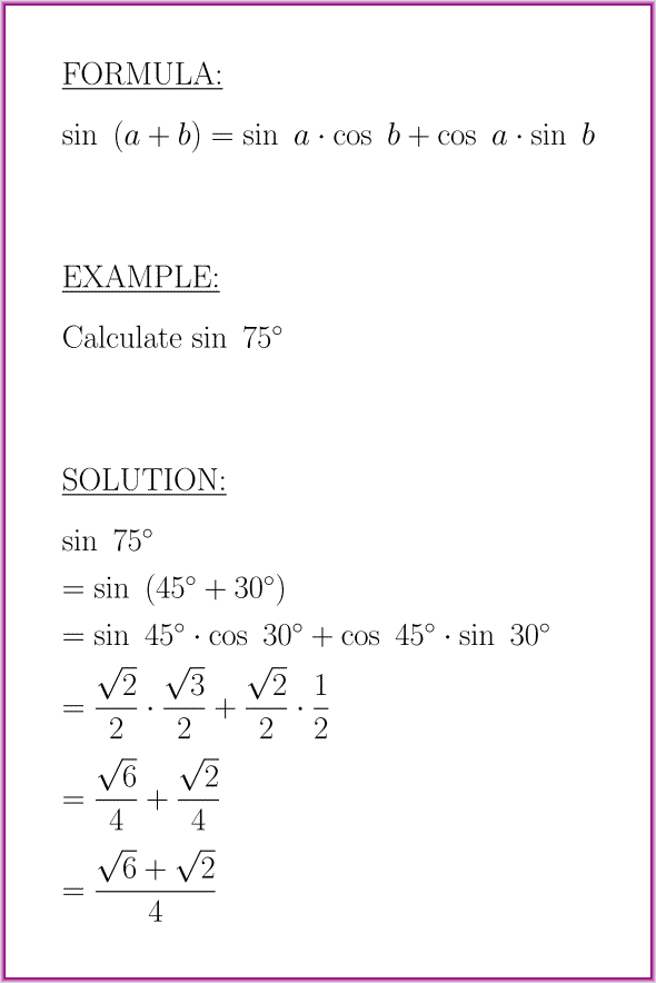 The sine of sum (formula with example)