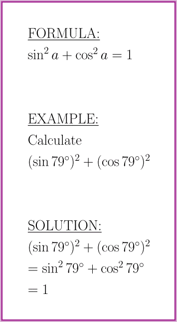 The sine squared plus cosine squared (formula with example)