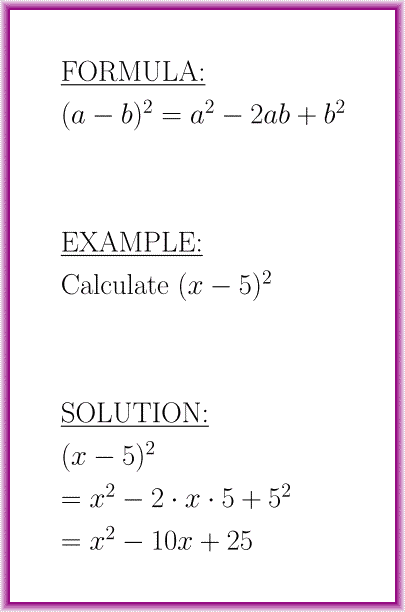 The square of the binomial difference (formula with example)