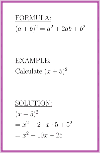 The square of the binomial sum (formula with example)