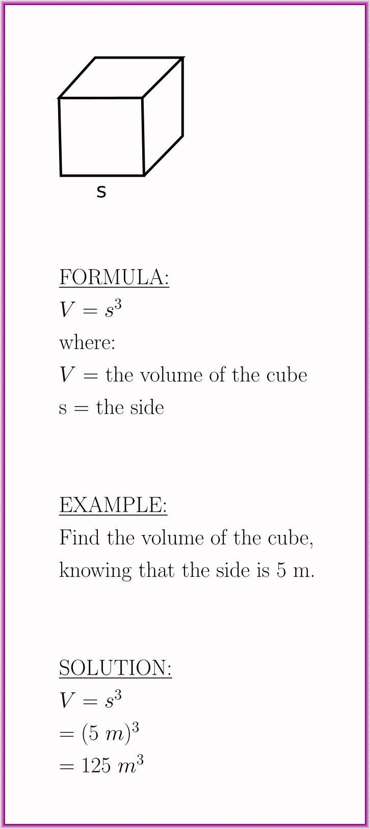 The volume of the cube (formula with example)