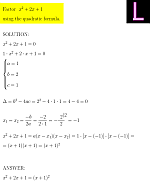 Factor x^2 + 2x + 1 using the quadratic formula