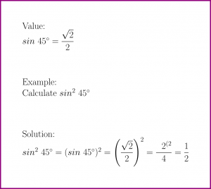 Learn Trigonometry : sine of 45 degrees (value and example)