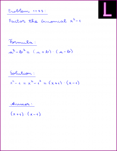Problem 1145: Factor the binomial X^2 - 1