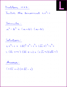 Problem 1147: Factor the binomial 2X^2 - 1