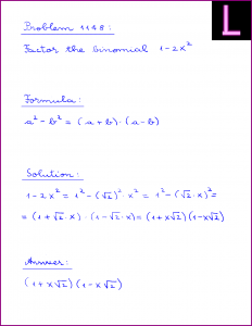 Problem 1148: Factor the binomial 1 - 2X^2