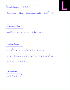 Problem 1149: Factor the binomial -2X^2-X