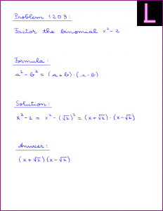 Problem 1203: Factor the binomial X^2 - 2
