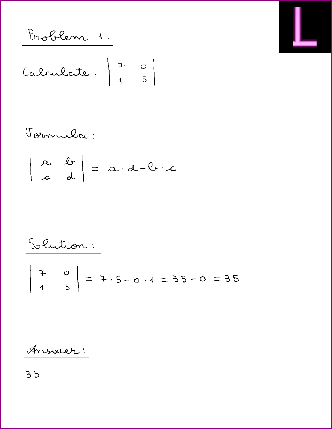 what is the determinant of a 2 x 2 matrix