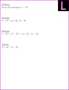 Factor the binomial (4 - X^2)