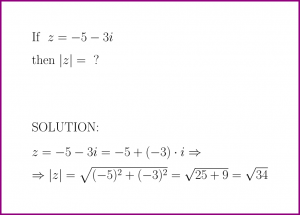 Calculate the modulus of a complex number (problem with solution) - article 1822