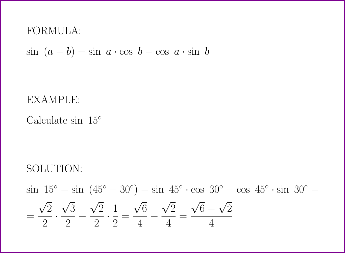 sin (a – b) = ? (formula with example) [sine of difference