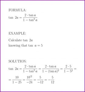 tan 2a = ? (formula with example) [tangent of double angle]