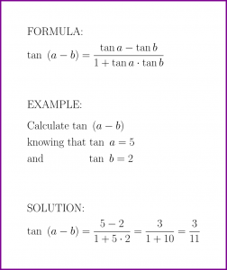 tan (a - b) = ? (formula with example) [tangent of difference]