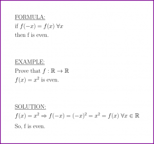 Even functions (formula and example)
