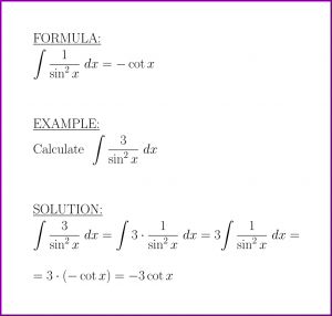 The antiderivative of 1 over sine squared of x (formula and example)