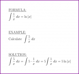 The antiderivative of 1 over x (formula and example)