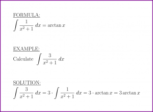 The antiderivative of 1 over x squared plus 1 (formula and example)