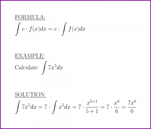The antiderivative of constant times function (formula and example)
