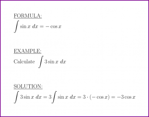 The antiderivative of sine (formula and example)