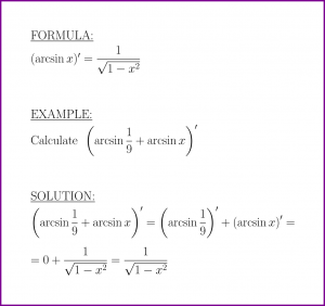 The derivative of arcsin (formula and example)