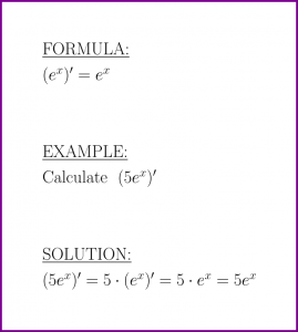The derivative of e to x (formula and example)