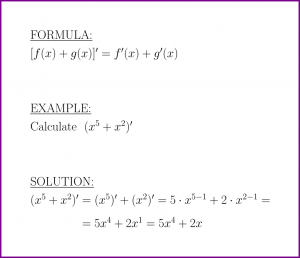 The derivative of sum of functions (formula and example)