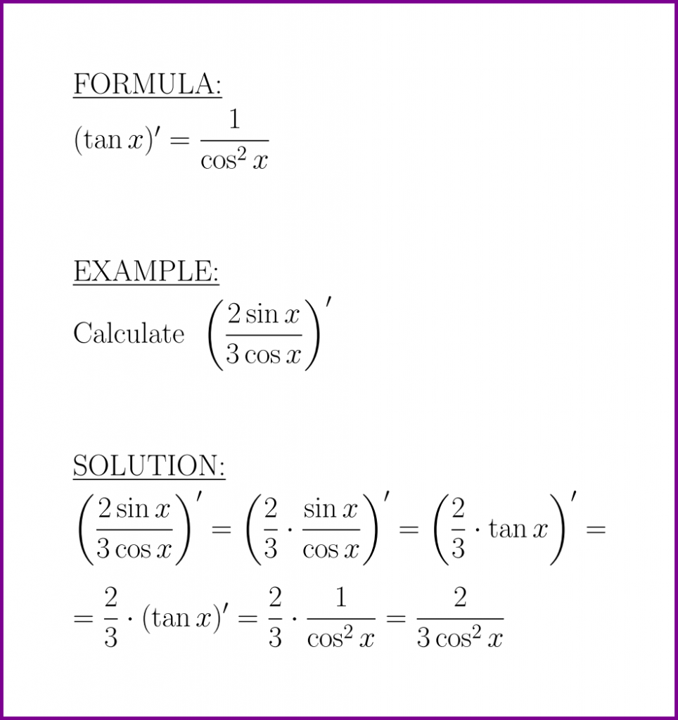 The Derivative Of Tangent (formula And Example) – LUNLUN.COM