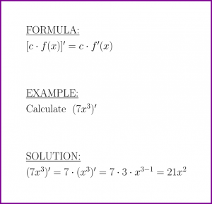 The derivative of the constant times function (formula and example)