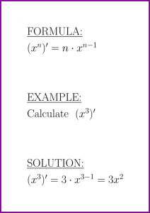 The derivative of the power function (formula and example)