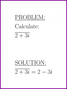 Calculate the conjugate of 2+3i (complex numbers) (problem with solution)