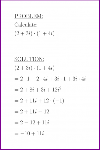 Calculate (2+3i)*(1+4i) (product of complex numbers) (problem with solution)