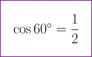 Exact value of cosine of 60 degrees