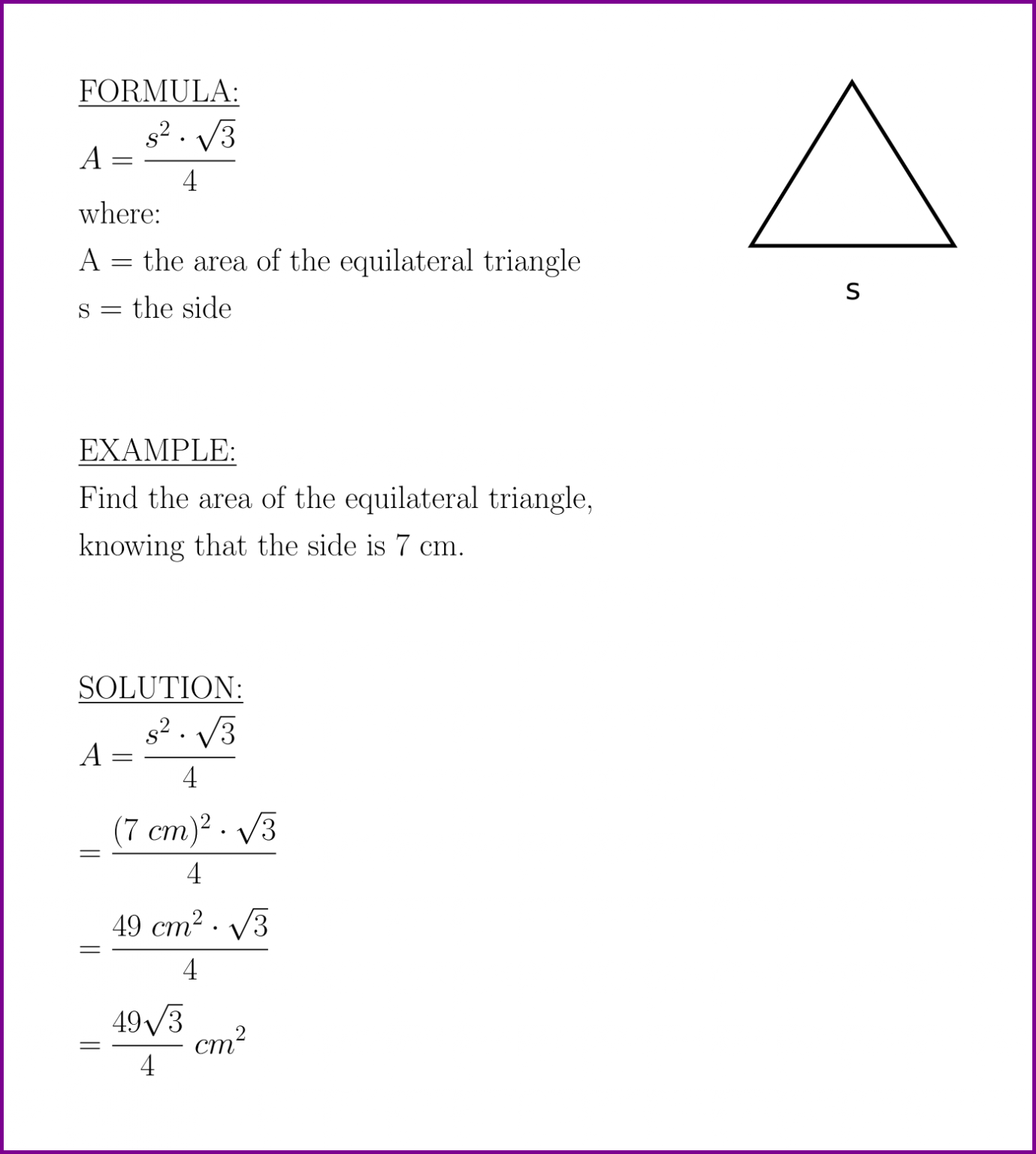 Area Of Equilateral Triangle Formula And Example Lunluncom 8080