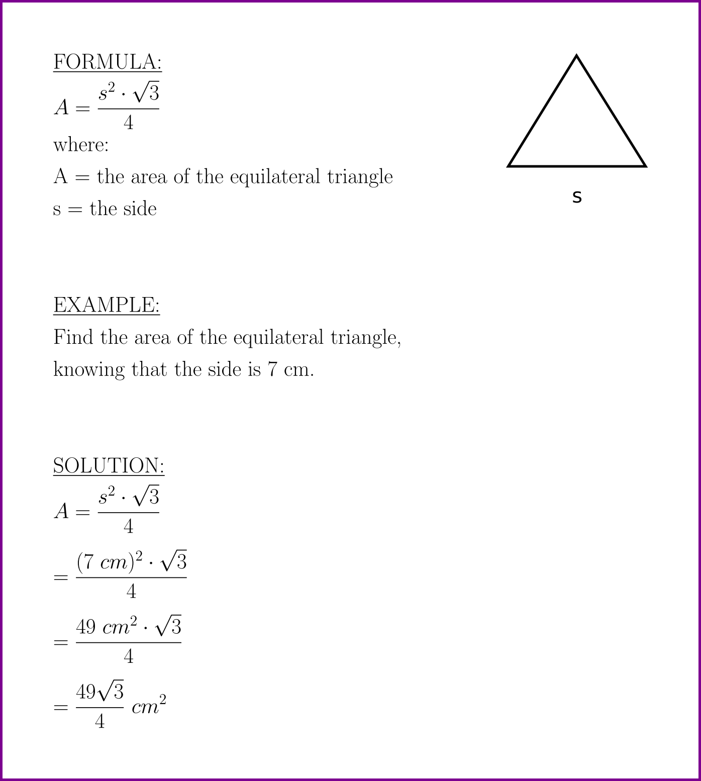 Area Of Equilateral Triangle Formula And Example Lunluncom 0476