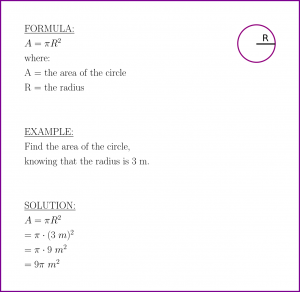 Area of the circle (formula and example)