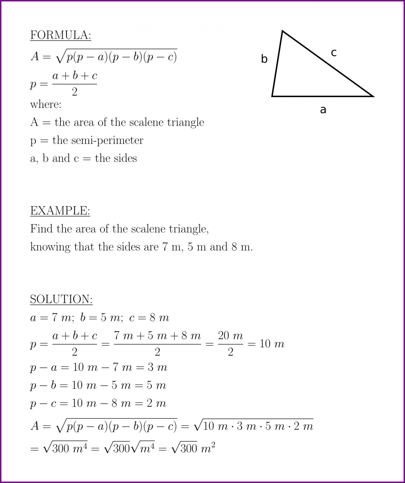 Area of the scalene triangle (formula and example)