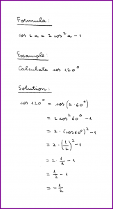 cos 2a (formula and example) (cosine of double angle) (trigonometry) (handwritten)