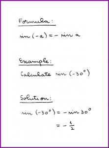 sin (-a) (formula and example) (sine of negative angle) (trigonometry) (handwritten)