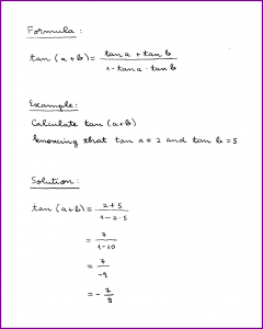 tan (a + b) (formula and example) (tangent of sum) (trigonometry) (handwritten)