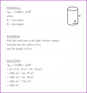 Total area of the right circular cylinder (formula and example)